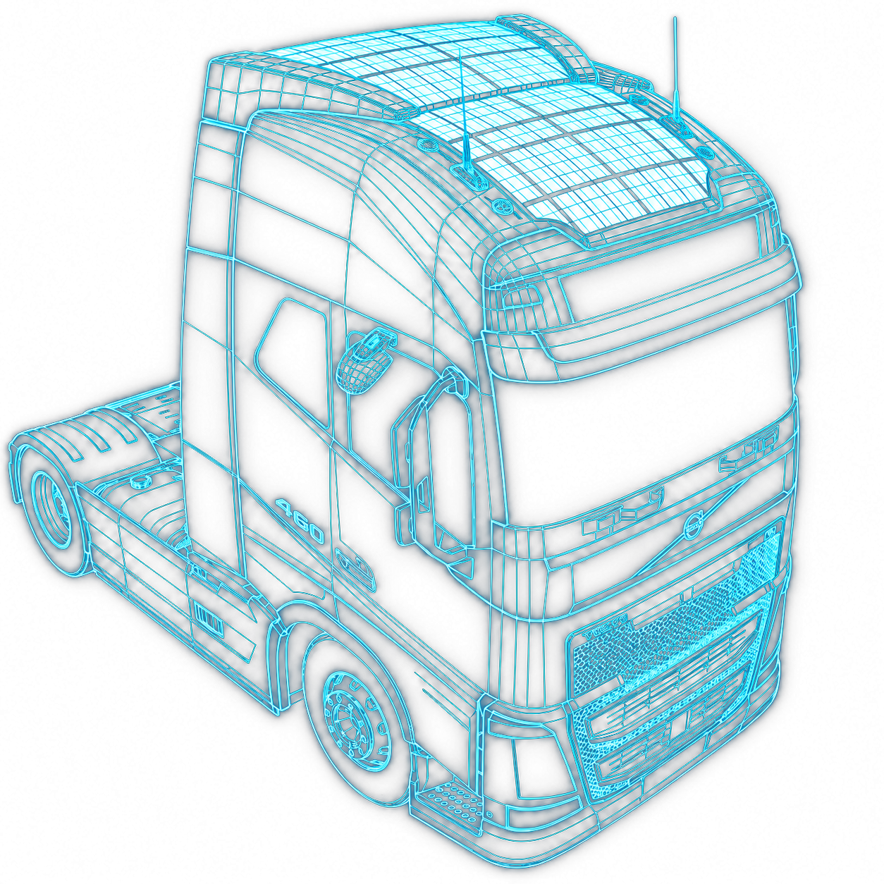 Volvo FH 460 Globetrotter with Arctic Shield solar panel wireframe